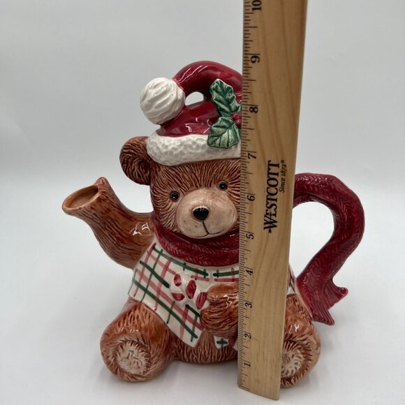 Fitz & Floyd Plaid Teddy Bear Christmas Teapot 1991 - Picture 12 of 15